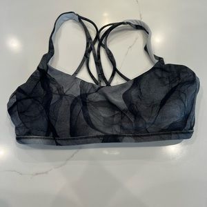Free to be sports bra in black with swirly greys.
